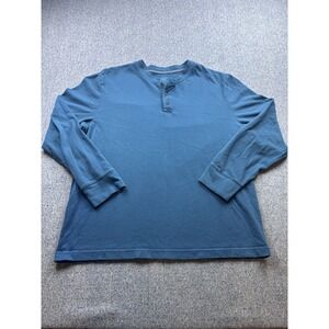 St John's Bay Men's Legacy Henley X-Large Long Sleeve Heather Blue 100% Cotton